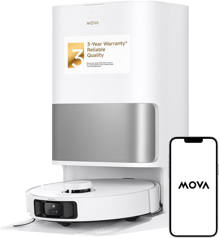 Mova P50 Pro Ultra Robot Vacuum and Mop, 19,000Pa Suction with Anti-Tangle Brush, Removable & Liftable Mop for Carpet & Floor, 167℉ Mop & Washboard Self Drying & Cleaning, Auto Empty & Refill