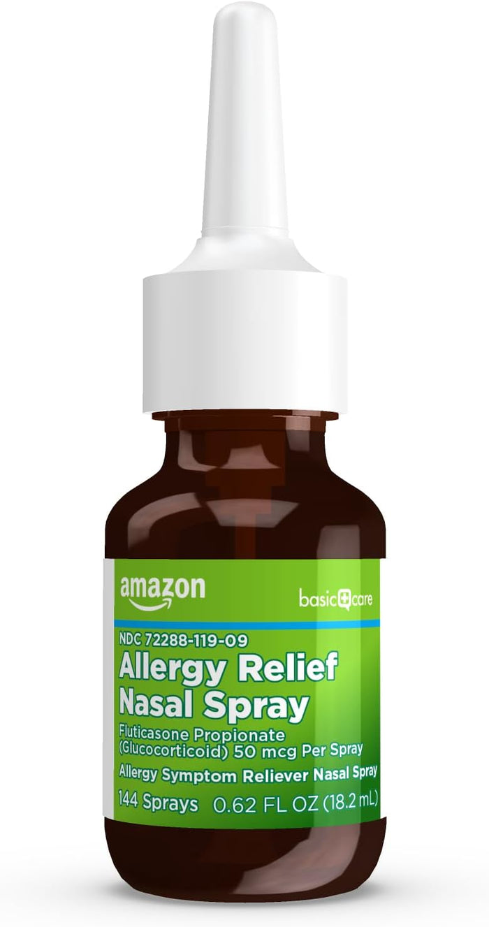 Amazon Basic Care 24-Hour Allergy Relief Nasal Spray, Fluticasone Propionate (Glucocorticoid), 50 mcg, Full Prescription Strength, Non-Drowsy, 0.62 fl oz (Pack of 1)