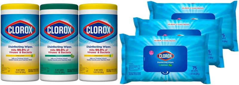 Clorox Disinfecting Wipes Value Pack, Household Essentials, 75 Count, Pack of 3 (Package May Vary)