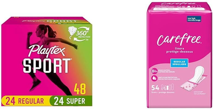 Playtex Sport Tampons Multipack (24ct Regular/24ct Super), Fragrance-Free - 48ct | Tampons Regular and Super, Playtex Tampon Multipack, Feminine Care with 360 Leak Defense