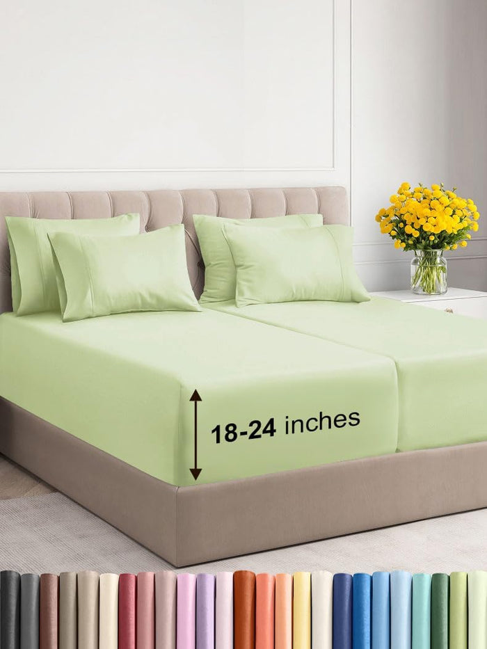 Extra Deep King Sheet Set - 6 Piece Breathable and Cooling Sheets - Hotel Luxury Bed Sheets Set - Easy & Secure Fit - Soft, Wrinkle Free and Comfy Sheets Set - White Sheet Set with Extra Deep Pockets