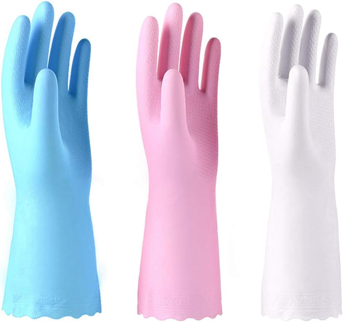 Alimat PluS 4PCS Reusable Cleaning Gloves Latex Free, Dishwashing Gloves with Cotton Flock Liner and Embossed Palm, Waterproof Household Rubber Gloves for Laundry, Gardening(Medium, Blue+Purple)