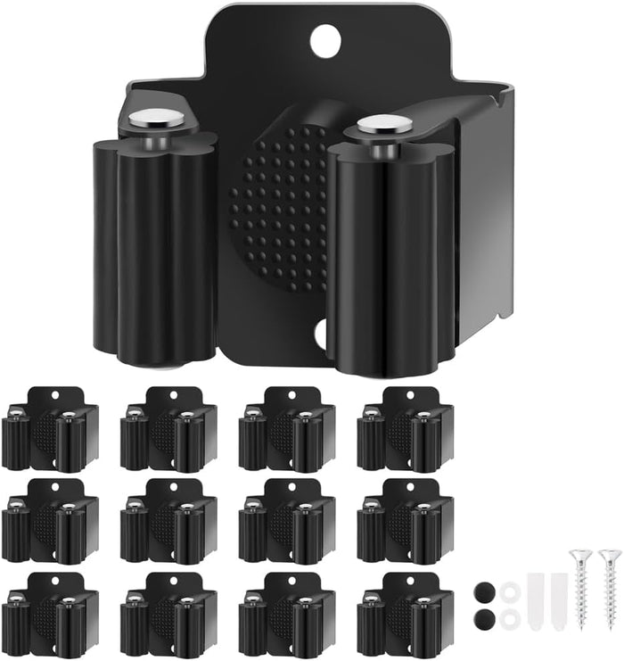 Broom Holder Wall Mount, 24PCS Broom Hanger Wall Mount, Stainless Steel Heavy Duty Mop Holder Broom Mop Hanger Wall with Screws, Garden Outdoor Tool Organizer Rack Broom Hanger (Black)