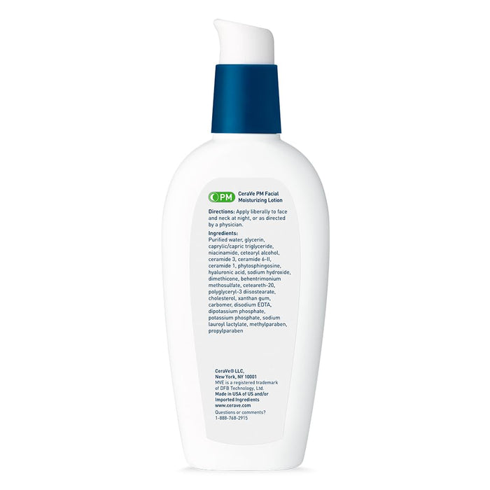 CeraVe PM Facial Moisturizing Lotion, Night Cream with Hyaluronic Acid and Niacinamide, Ultra-Lightweight, Oil-Free Moisturizer for Face, 3 Ounce