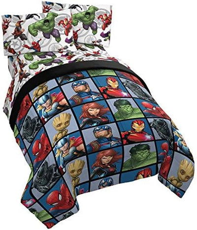 Jay Franco Marvel Avengers Team 4 Piece Twin Bed Set - Includes Reversible Comforter & Sheet Set - Super Soft Fade Resistant Polyester - (Official Marvel Product)