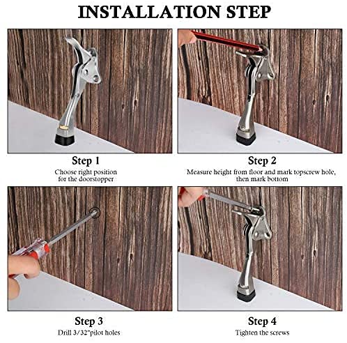 GroTheory 3 Pack Door Stoppers, 4 inch Kickdown Door Stops, Heavy Duty Door Stoppers for Bottom of Door, Adjustable Metal Door Kick Stand Floor and Release