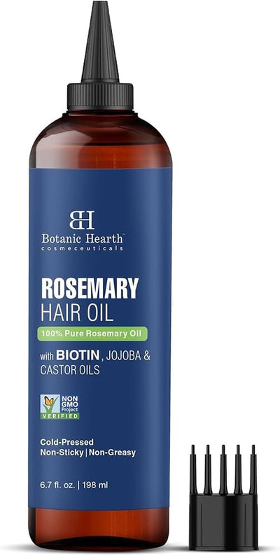 Botanic Hearth 100% Pure Rosemary Oil for Hair Growth (6.7 fl oz)| Infused with Biotin, Jojoba & Castor Oil | Hair Oil Repairs Dry Damaged Hair, Strengthening, Healthier Hair- Hair Tonic