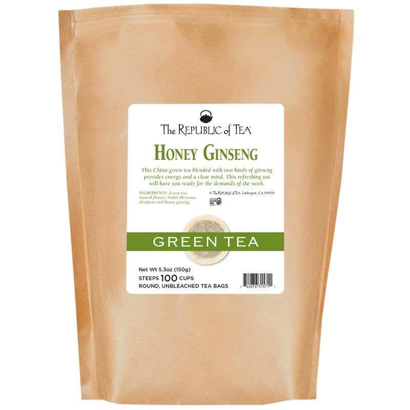 The Republic of Tea - Honey Ginseng Green Tea, 50 Tea Bags, Tin | Flavored Gourmet Tea | Caffeinated
