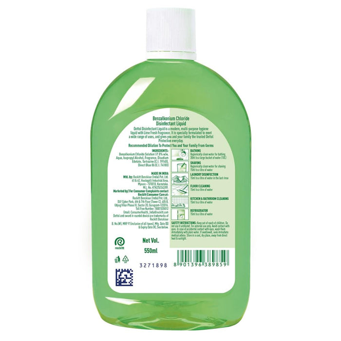 Dettol Liquid Disinfectant for Floor Cleaner, Surface Disinfection, Personal Hygiene (Lime Fresh, 550ml) (Pack of 3)