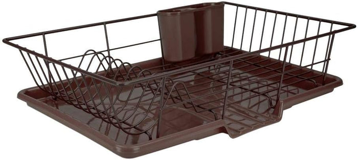 Sweet Home Collection Metal, Plasic ,Dish Drainer Drain Board and Utensil Holder Simple Easy to Use, 12" x 19" x 5", Black