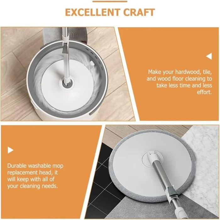 PYXBE Spin Mop with Bucket Deluxe System for Floor Cleaning - 360° Flexible with Self Separation Dirty and Clean Water System 2Pcs Reusable Microfiber for Grill Basting Mop Wooden Long jmki (A-Grey)