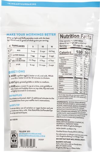 King Arthur Gluten Free Pancake Mix: Non-GMO, Kosher Certified, Easy-to-Prepare Breakfast Delight - Perfect for Fluffy, Delicious Pancakes (15 oz) - Packaging May Vary