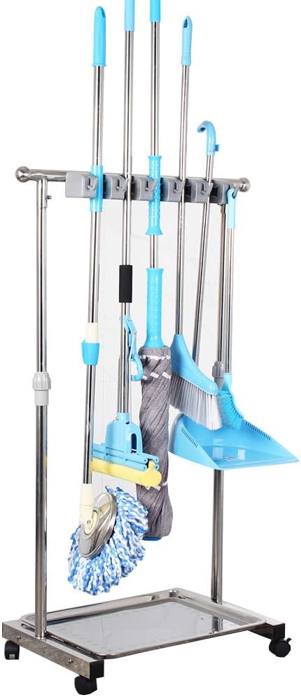 broom and mop holder put wet mops movable Commercial mop rack cleaning tool cart storage for garden garage organizer mop drain rack
