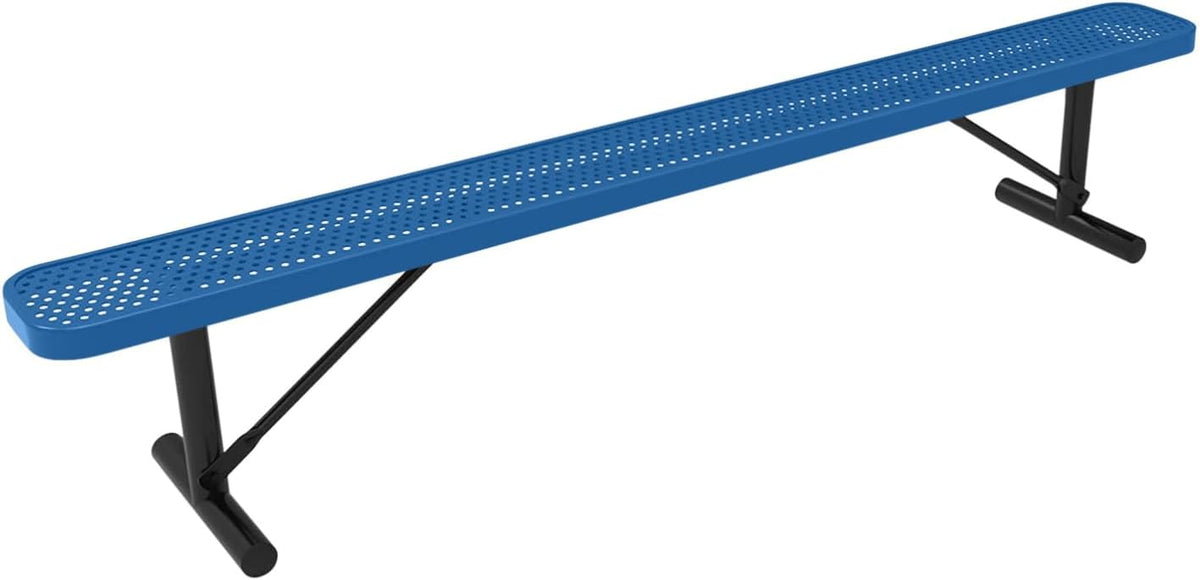 COATEDOUTDOORFURNITURE Heavy-Duty Portable Outdoor Bench Thermoplastic Coated, Punched Steel, Commercial-Grade Seating, Made in America (Portable Without Back, 8 Ft, Dark Blue)