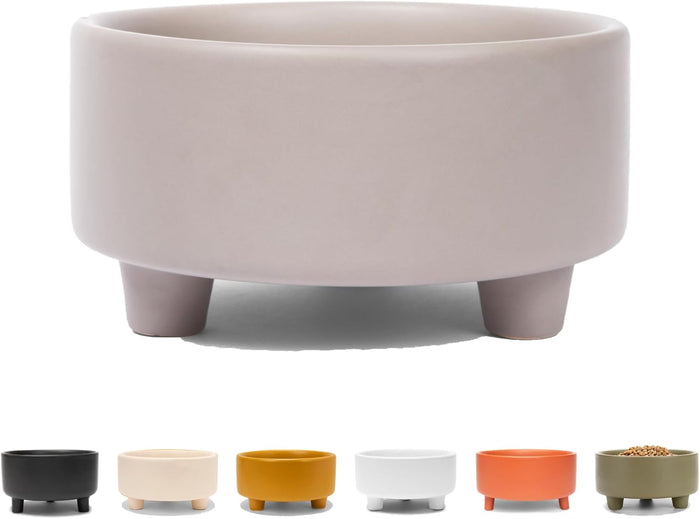 Waggo Uplift Ceramic Dog Bowl for Small Medium and Large Breeds - Heavyweight and Durable Pet Food and Water Dish Crock, Dishwasher Safe, Modern, Elevated Feeder (Clay, Large)