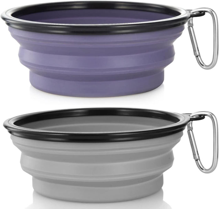 Dog Bowl Pet Collapsible Bowls, 2 Pack for Cats Dogs, Portable Pet Feeding Watering Dish for Walking Parking Traveling with 2 Carabiners (Small, Blue+Green)