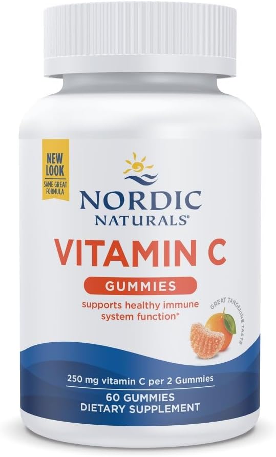 Nordic Naturals Vitamin C Gummies, Tart Tangerine - 120 Gummies - 250 mg Vitamin C - Immune Support, Antioxidant Protection, Child Growth & Development - Non-GMO, Vegan - 60 Servings