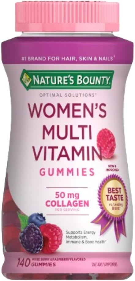 Nature's Bounty Optimal Solutions Women's Multivitamin, Immune and Cellular Energy Support, Bone Health, Raspberry Flavor, 80 Gummies, 40 Total Servings