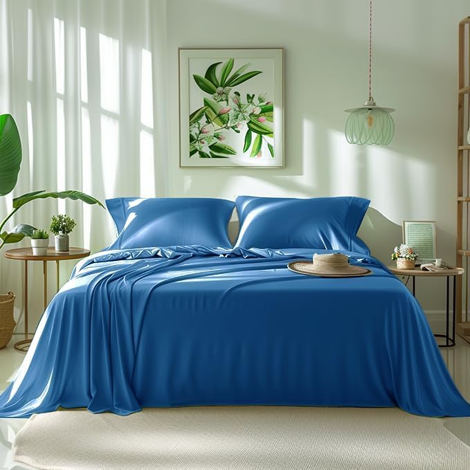 Marquess Microfiber Flannel Sheet Set-Soft & Comfortable Bedding Sheet-Made of 100% Polyester Easy Care and Fade Resistant(Blue, King)
