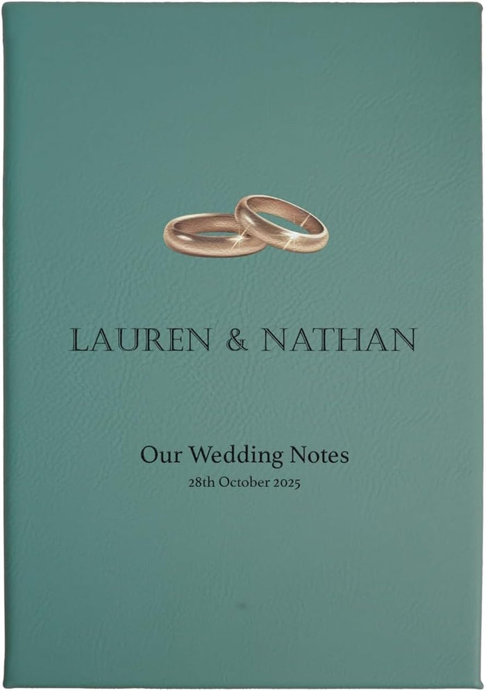 Daphne's Curations Personalized Wedding Journal – Custom Engraved Vegan Leather Notebook with Names & Date – 6” x 8.5” Keepsake