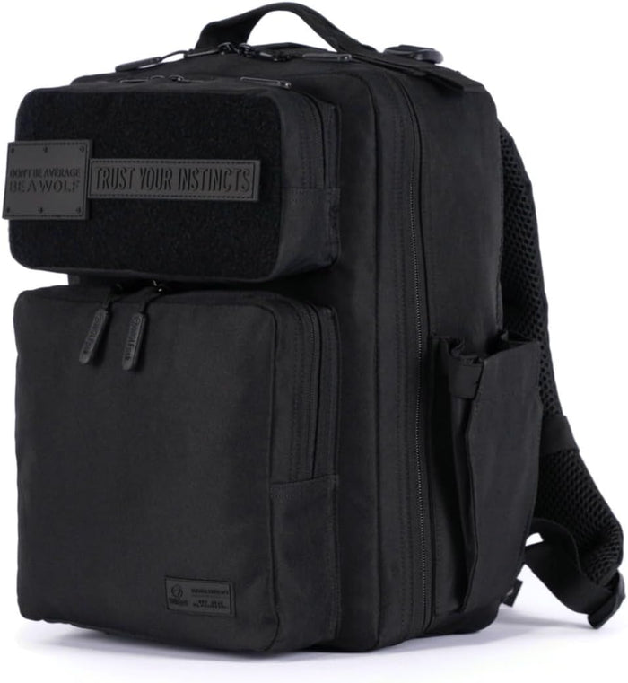 WOLFpak 15L Slim Tactical Gym Backpack - Durable 1000D Waterproof Oxford Material | Minimalist Daypack w/Laptop Pocket & Dual Cup Holders | Great for Travel & Everday Carry | (Alpha Black)