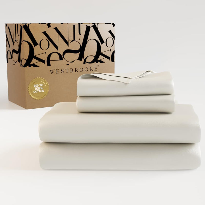 Westbrooke 800 TC Ultrafine Cotton Sheet Set - Full Size Sateen Sheets | 4 Piece Long Staple Cotton Bedding Set with Elasticized 15.5" Deep Pocket - Soft, Breathable Luxury Sheets - Silver