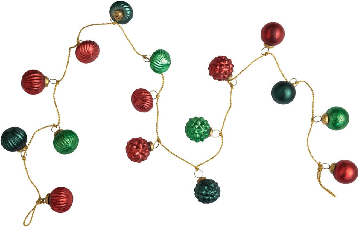 Creative Co-Op Embossed Mercury Glass Ball Ornament Garland, Marbled Taupe (72 Inch)
