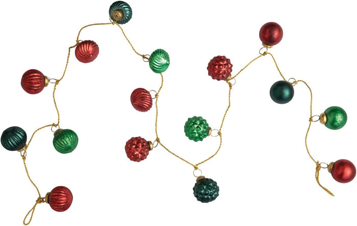 Creative Co-Op Embossed Mercury Glass Ball Ornament Garland, Marbled Taupe (72 Inch)