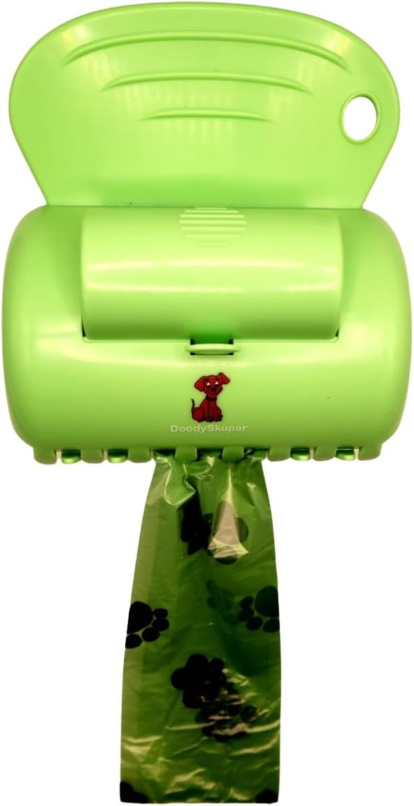 DoodySkupar Portable Dog Pooper Scooper, Lightweight Clawed Waste Scoop with Bag Dispenser, Leash Clip & One-Handed Operation, Durable ABS, for Small, Medium and large Dogs with roll of bag