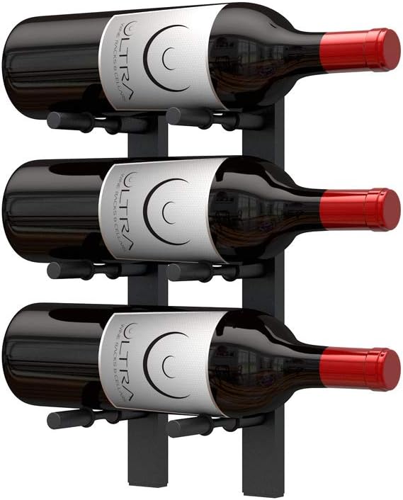 Ultra Wine Racks Wall Mounted Label-Out Wine Racks (3 Foot 1 Deep, Matte Black, 9 Wine Bottles) - Modern Metal Wine Storage, Modular Design for Home Bar, Kitchen, Dining Rooms, & Wine Cellars