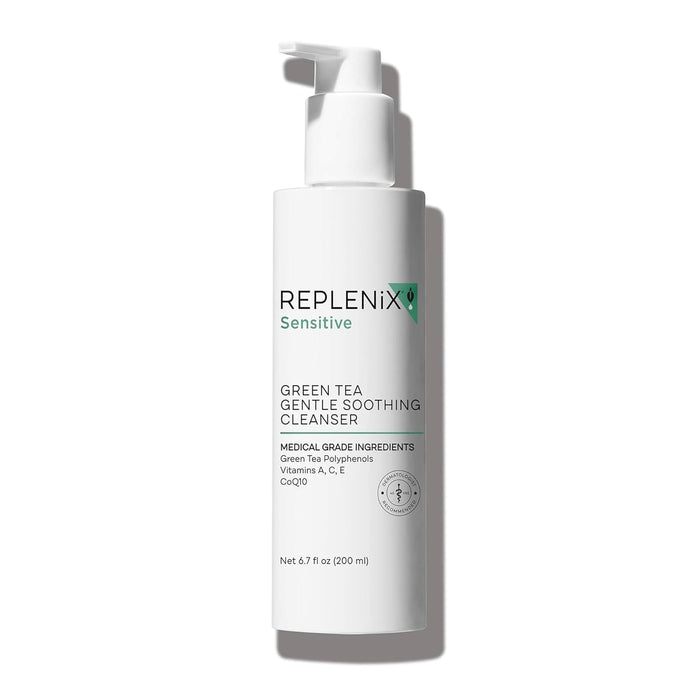 Replenix Green Tea Gentle Soothing Facial Cleanser, Medical-Grade Sensitive Skin Face Wash, Now with New & Improved Packaging (6.7 fl. oz)