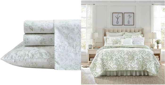 Laura Ashley - Queen Quilt Set, Soft & Reversible Cotton Floral Bedding with a Medium Weight Feel, 3 Piece Bed Set with Matching Pillowcases (Bedford Pink)