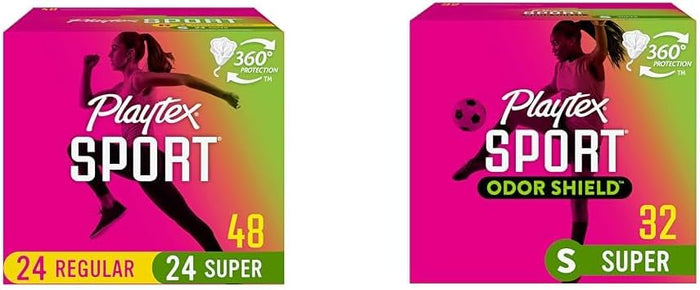 Playtex Sport Tampons Multipack (24ct Regular/24ct Super), Fragrance-Free - 48ct | Tampons Regular and Super, Playtex Tampon Multipack, Feminine Care with 360 Leak Defense