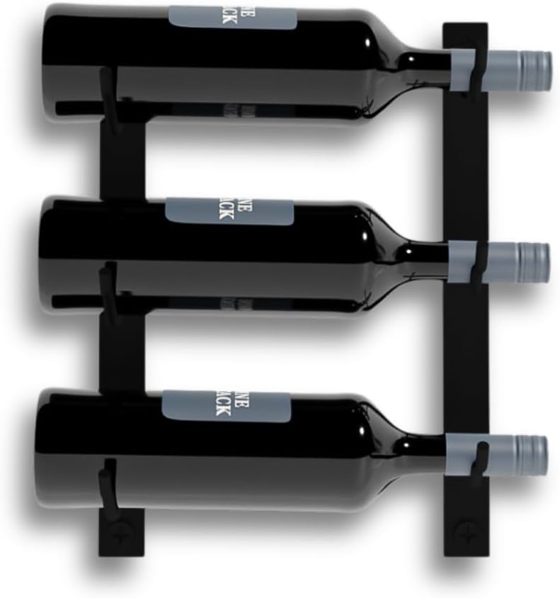 9-Bottle Black Metal Wall Mounted Wine Rack – Modern Industrial Wine Bottle Storage Organizer for Home Bar, Kitchen, Dining Area & Wine Cellar