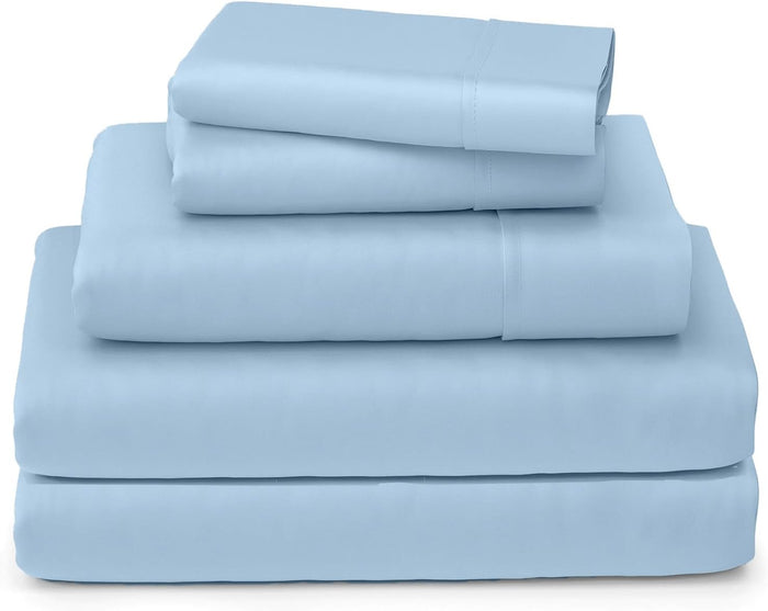 SKY BEDDINGS 100% Cotton RV Short Queen Sheets - 400 Thread Count Sateen Weave, Cooling, Hotel Luxury 4 Piece Set - White