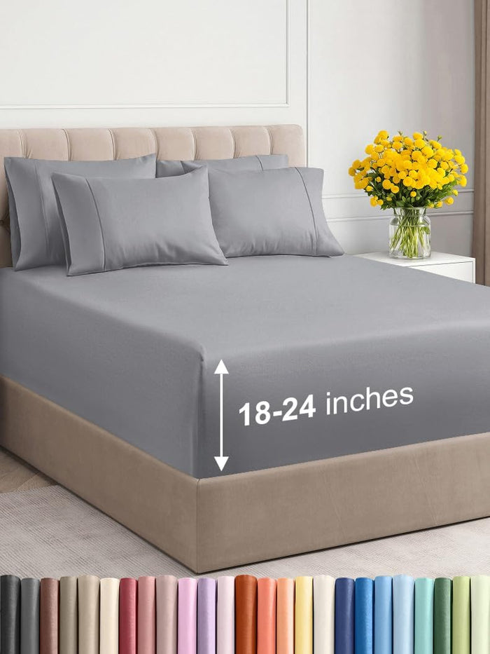 Extra Deep King Sheet Set - 6 Piece Breathable and Cooling Sheets - Hotel Luxury Bed Sheets Set - Easy & Secure Fit - Soft, Wrinkle Free and Comfy Sheets Set - White Sheet Set with Extra Deep Pockets