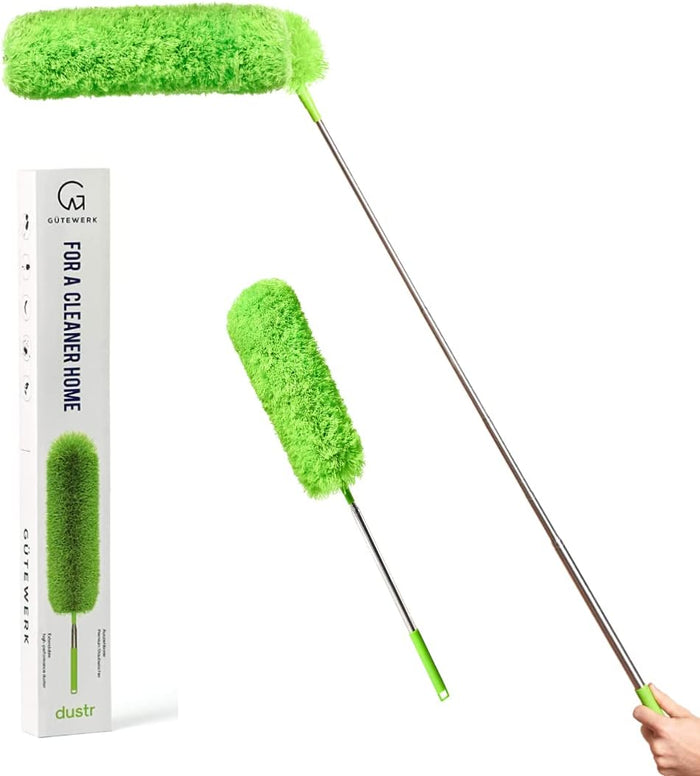 Extendable Microfiber Feather Duster, Feather Dusters for Cleaning, Ceiling Fan Dust and Cobweb Cleaner - Electrostatic Bendable Head - up to 100 Inch