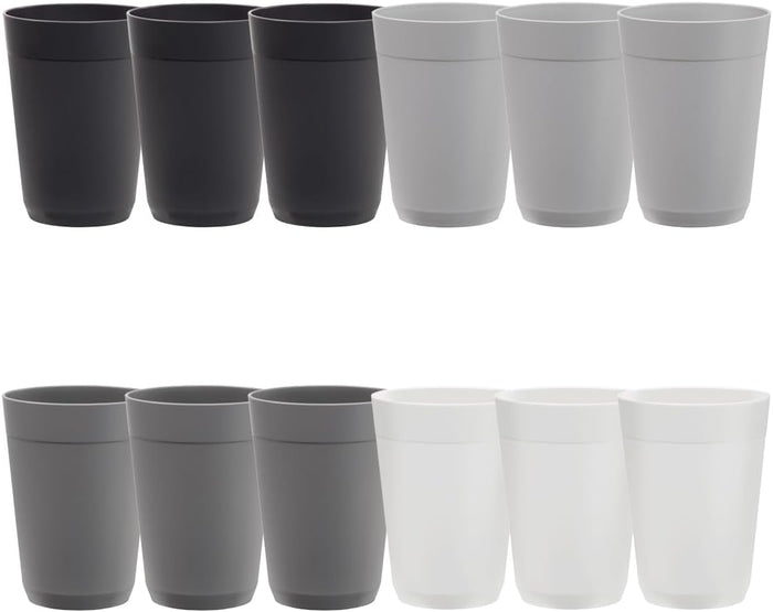 US Acrylic Newport 20 ounce Unbreakable Plastic Stackable Water Tumblers in Grey Stone | Set of 12 Drinking Cups | Reusable, BPA-free, Made in the USA, Top-rack Dishwasher and Microwave Safe