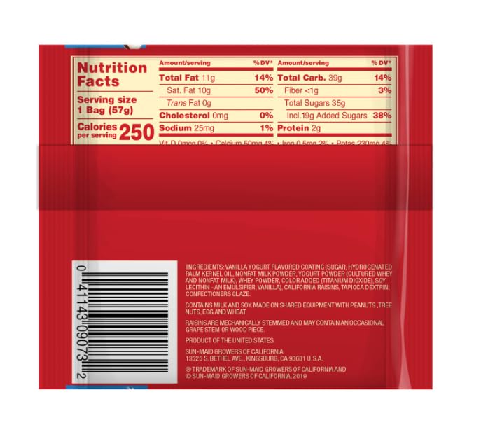 Sun-Maid Vanilla Yogurt Coated Raisins - (80 Pack) 0.5 oz Mini Snack-Size Box - Yogurt Covered Dried Fruit Snack for Lunches and Snacks