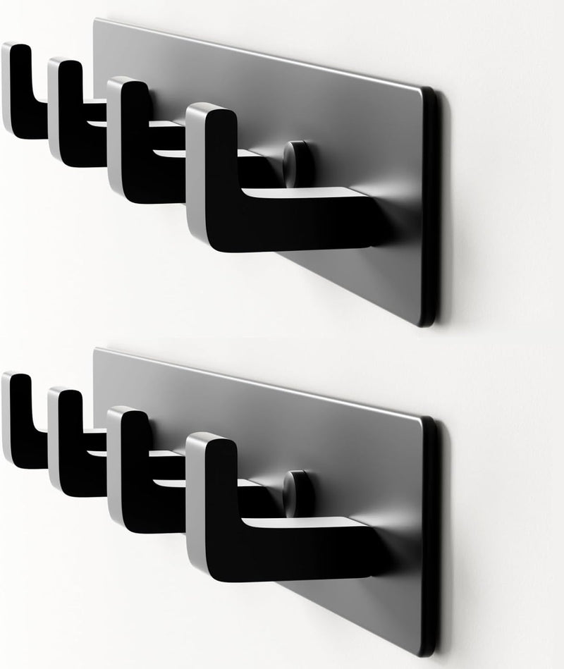 Black Coat Rack Wall Mount - 12.5 inch Modern Metal Hook Rail with 4 Right-Angle Hooks, Drill-Mounted Organizer for Coats, Hats, Bags in Entryway, Bathroom, Bedroom (1 Pack)