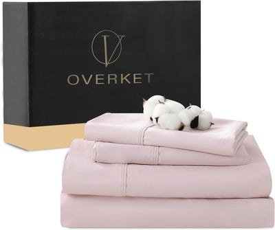 1000 Thread Count Egyptian Cotton Sheets Queen Size Set 4PCS Sateen Weave Soft Breathable 16-Inch Deep Pocket（Queen,Light Pink）