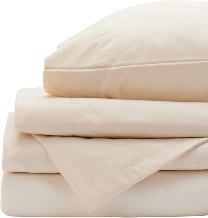 Red Land Cotton Luxury Sheet Set | 100% American Grown Cotton Basics | Premium Hotel Ultra-Soft Lightweight 4 Piece USA Made Deep Pocket Fitted Flat Sheet & pillowcases Percale Weave (Twin XL/Natural)