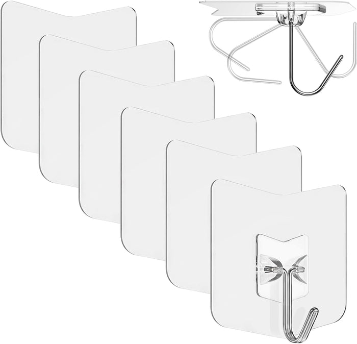 Heavy Duty Adhesive Hooks 12 Pack - Holds 15 lbs, No Residue Wall Hooks for Bathroom, Kitchen, Dorm - Strong Sticky Hooks for Tile, Glass, Wood
