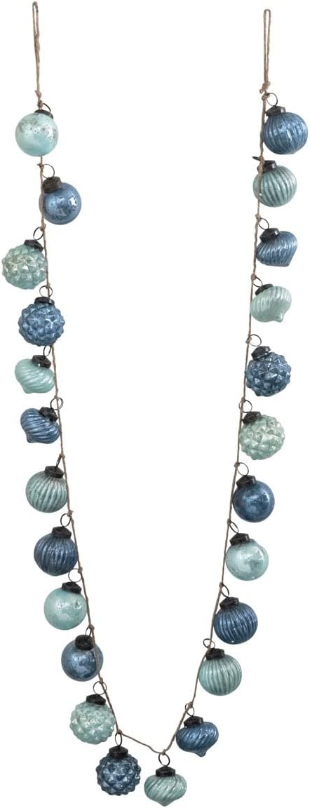 Creative Co-Op Embossed Mercury Glass Ball Ornament Garland, Marbled Taupe (72 Inch)