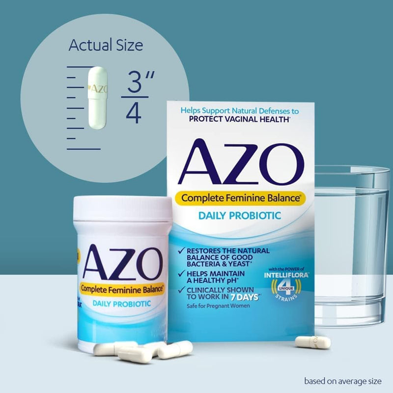 AZO Complete Feminine Balance Daily Probiotics for Women, Clinically Proven to Help Protect Vaginal Health, Helps balance pH and yeast, Non-GMO, 30 Count