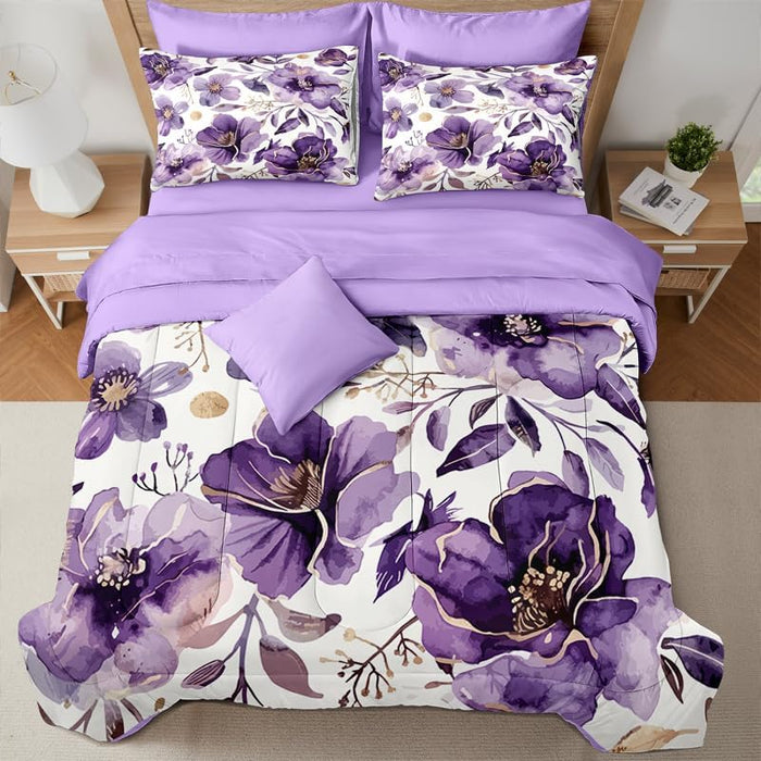 7 Pcs Queen Size Comforter Set with Pillowcases & Shams, Red and White Paisley Floral Bedding, Classic All-Season Bed in a Bag with Flat and Fitted Sheets