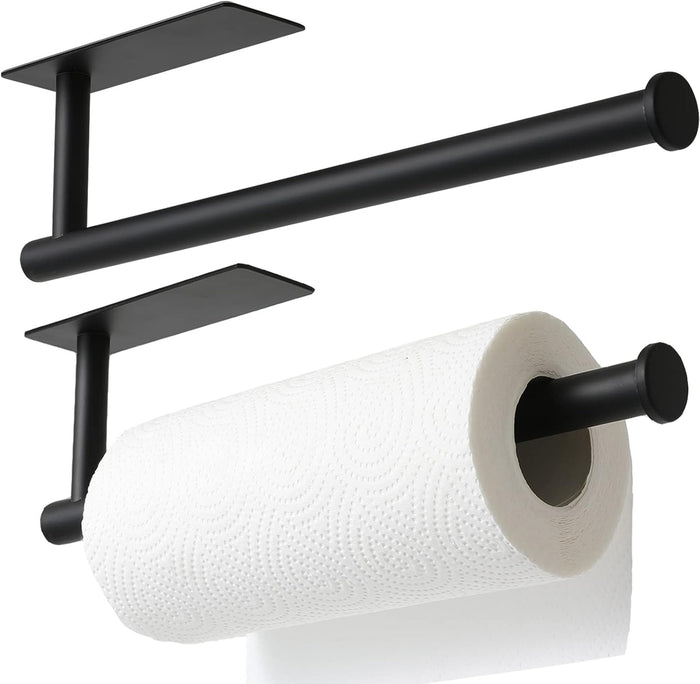 theaoo Paper Towel Holder - Under Cabinet Paper Towel Holder for Kitchen, Adhesive Paper Towel Roll Rack for Bathroom Towel, Wall Mounted Matte Black Paper Towel Rack, SUS304 Stainless Steel