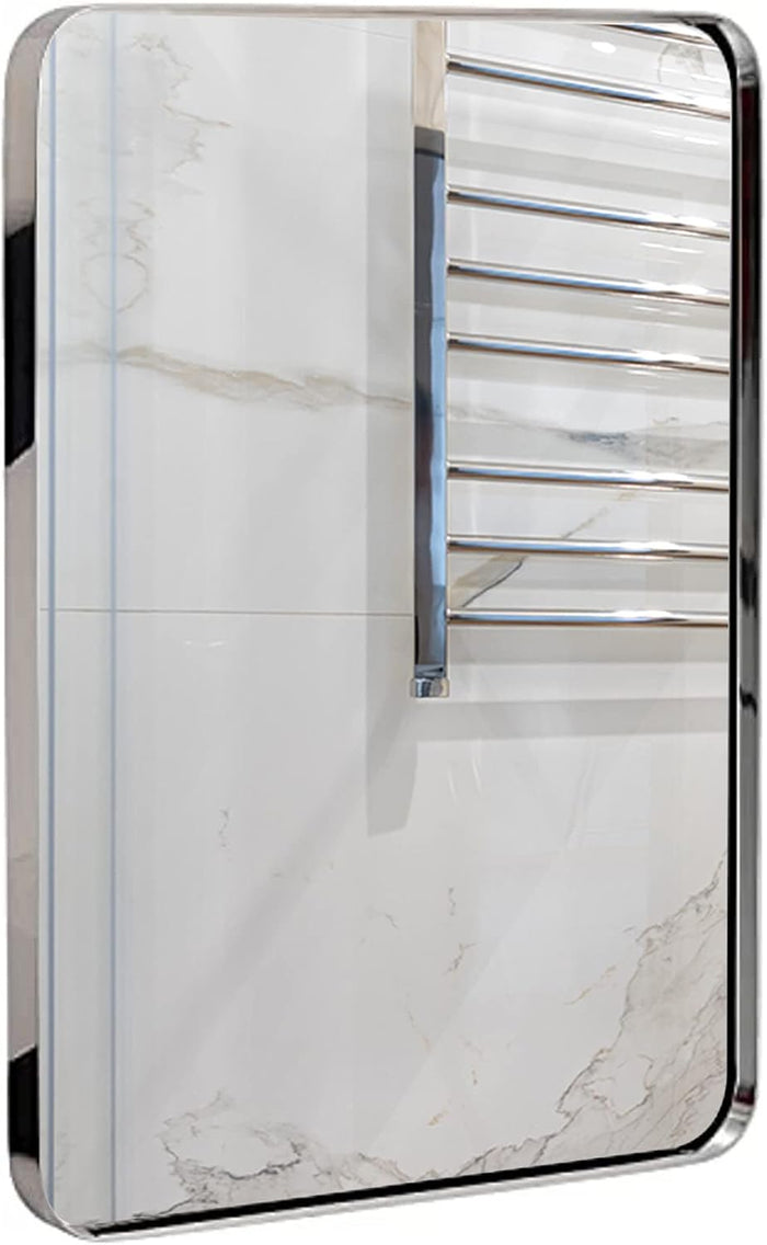 Hamilton Hills 24x36 Inch Metal Black Frame Mirror for Bathroom - Brushed Rectangular Rounded Corner Vanity - 2" Deep Set Design Large Wall Mirrors Decorative - Hangs Horizontal and Vertical