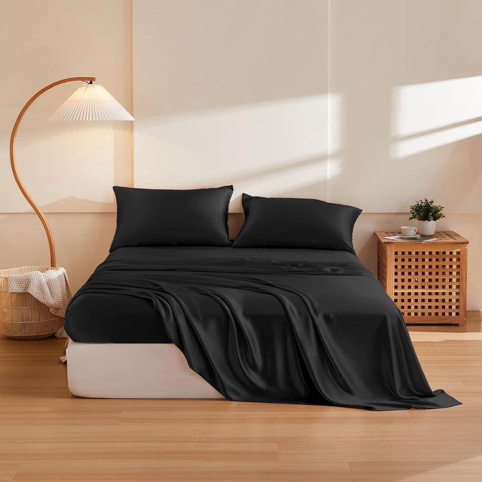 THXSILK Silk Sheet Set 4Pcs, 6A+ Top Grade 100% Natural Mulberry Silk Bed Sheets Luxury Bedding Sets Ultra Soft Durable, 1 Fitted Sheet, 1 Flat Sheet and 2 Pillow Shams (Queen, Pearl White)