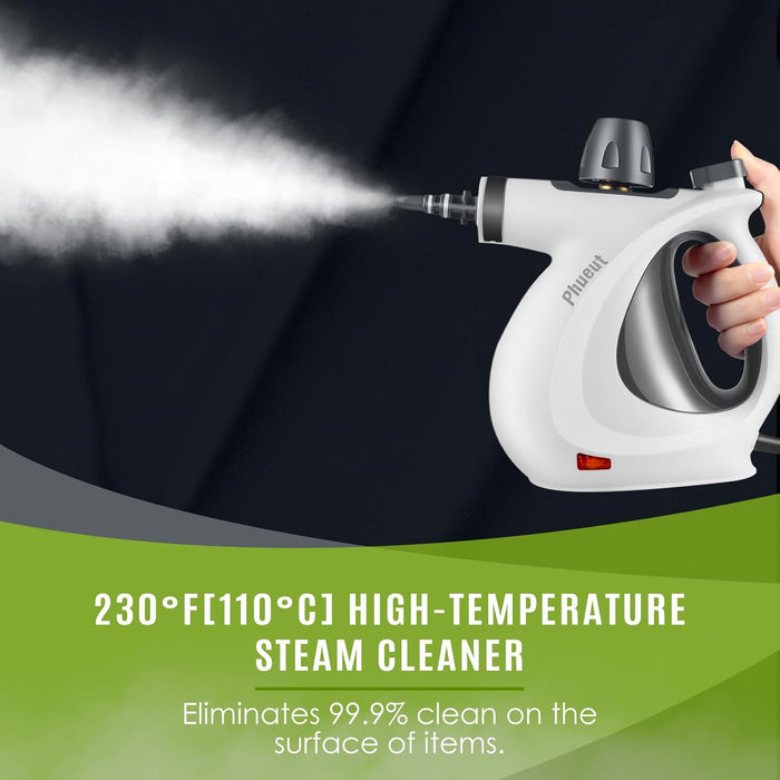Pressurized Handheld Multi-Surface Natural Steam Cleaner with 12 pcs Accessories, Multi-Purpose Steamer for Home Use, Steamer for Cleaning Floor, Upholstery, Grout and Car (Grey)